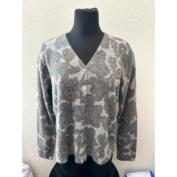TWEEDS | Gray Paisley Lambs Wool Angora Rabbit Button Front Cardigan | XL - Picture 2 of 8